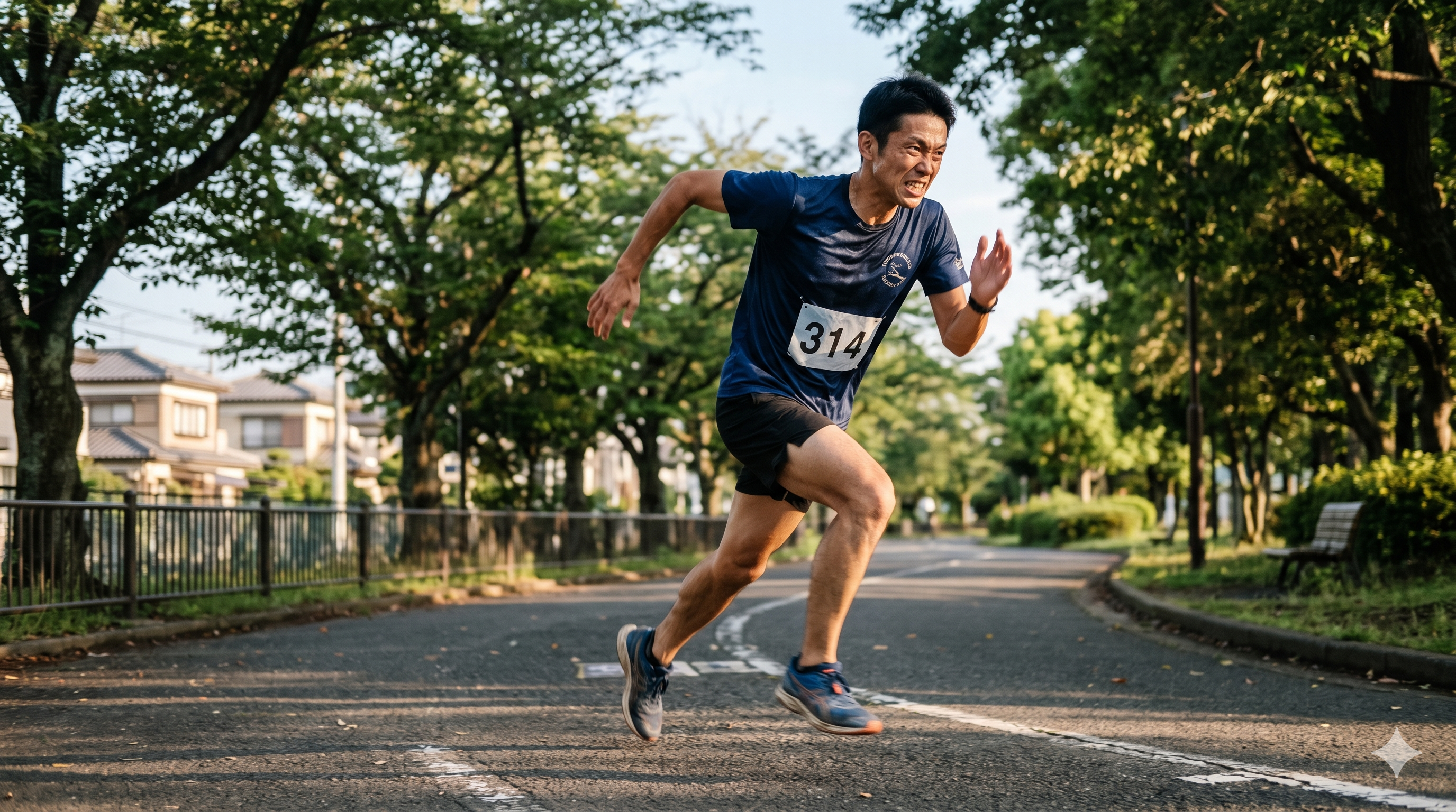 街路を全力で走るランナー